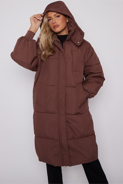 Thick Padded Hooded Mid-Length Winter Overcoat