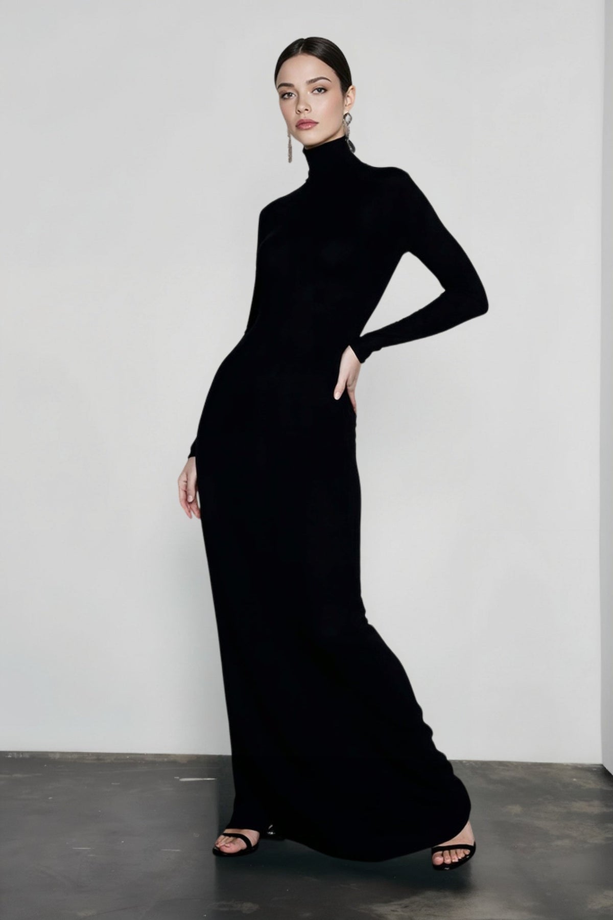 2024 Elegant Spring Turtleneck Knitted Ribbed Sheath Midi Bodycon Dress