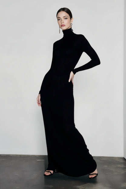 2024 Elegant Spring Turtleneck Knitted Ribbed Sheath Midi Bodycon Dress