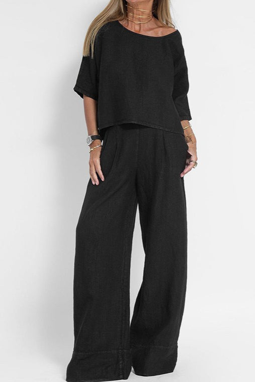 Plus Size Casual Solid Color Linen Pants Set