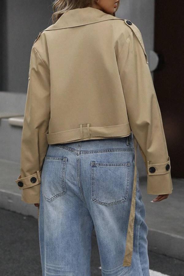 Double-breasted short belted trench coat