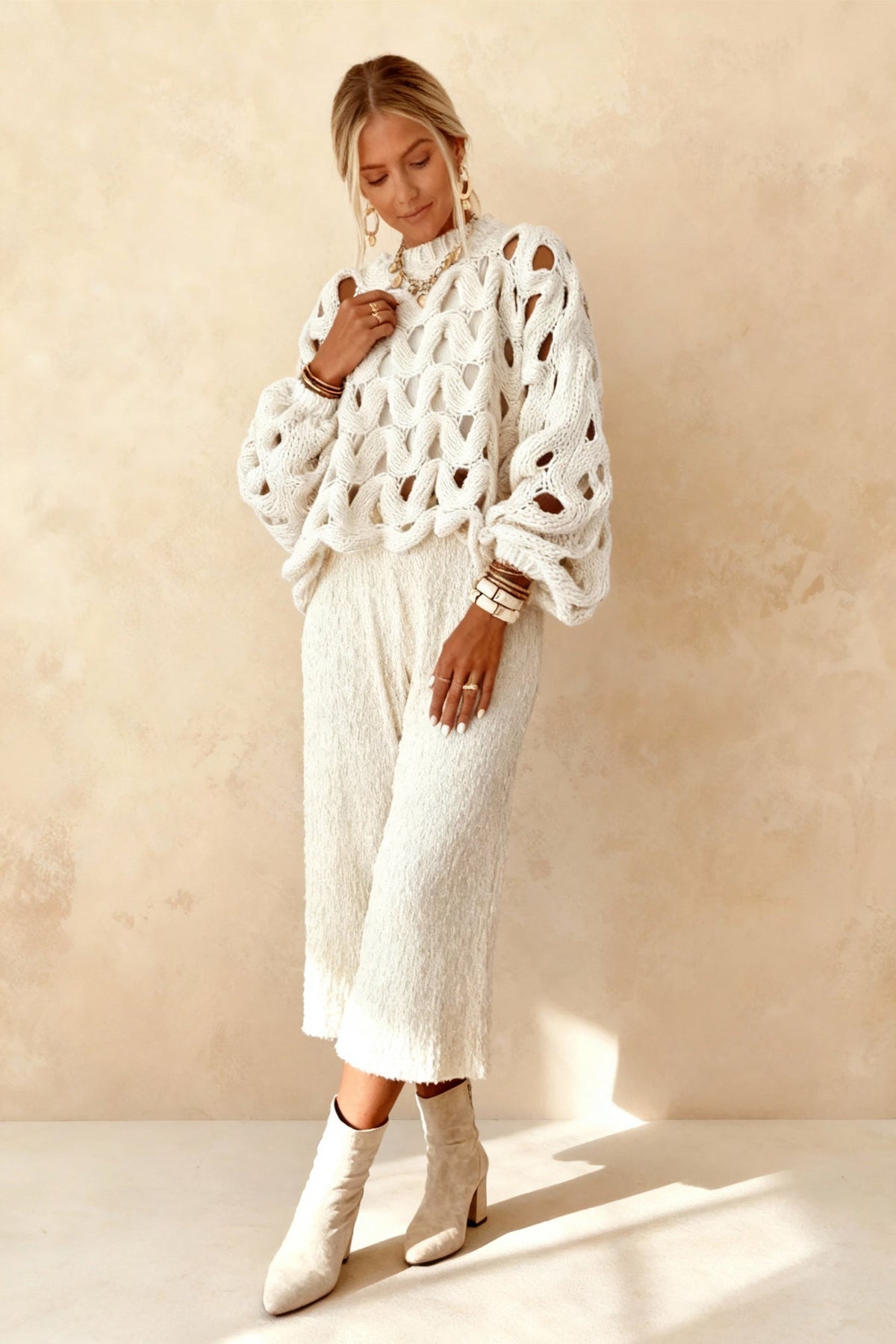 Crochet Knit Hollow Out Pullover Sweater