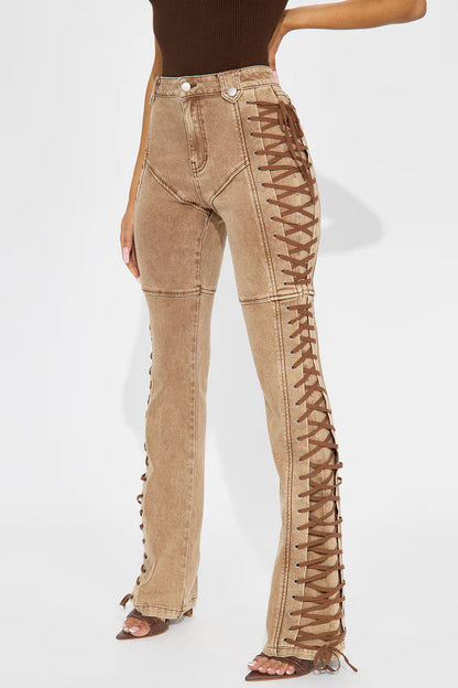 Drawstring Lace Up Denim Jeans
