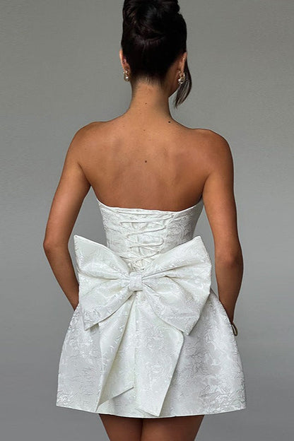 Bow Detail Jacquard Mini Birthday Dress