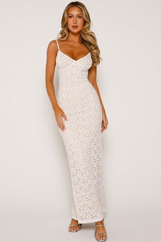 Deep V Backless Maxi Lace Dress