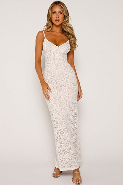Deep V Backless Maxi Lace Dress