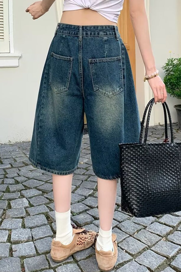 Embroidered High Waist Wide Leg Casual Shorts