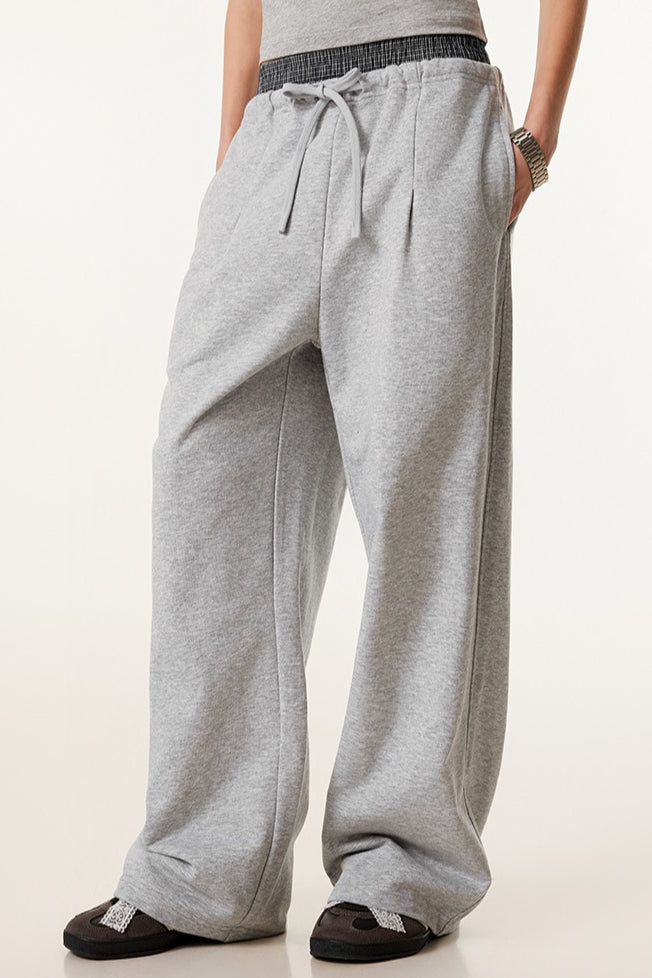 Patchwork Double Waist Wide Leg Athletic Pants
