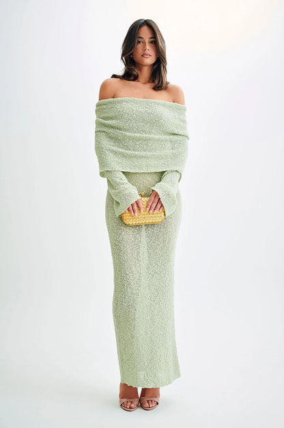 Off Shoulder One Shoulder Knit Sweater Dress