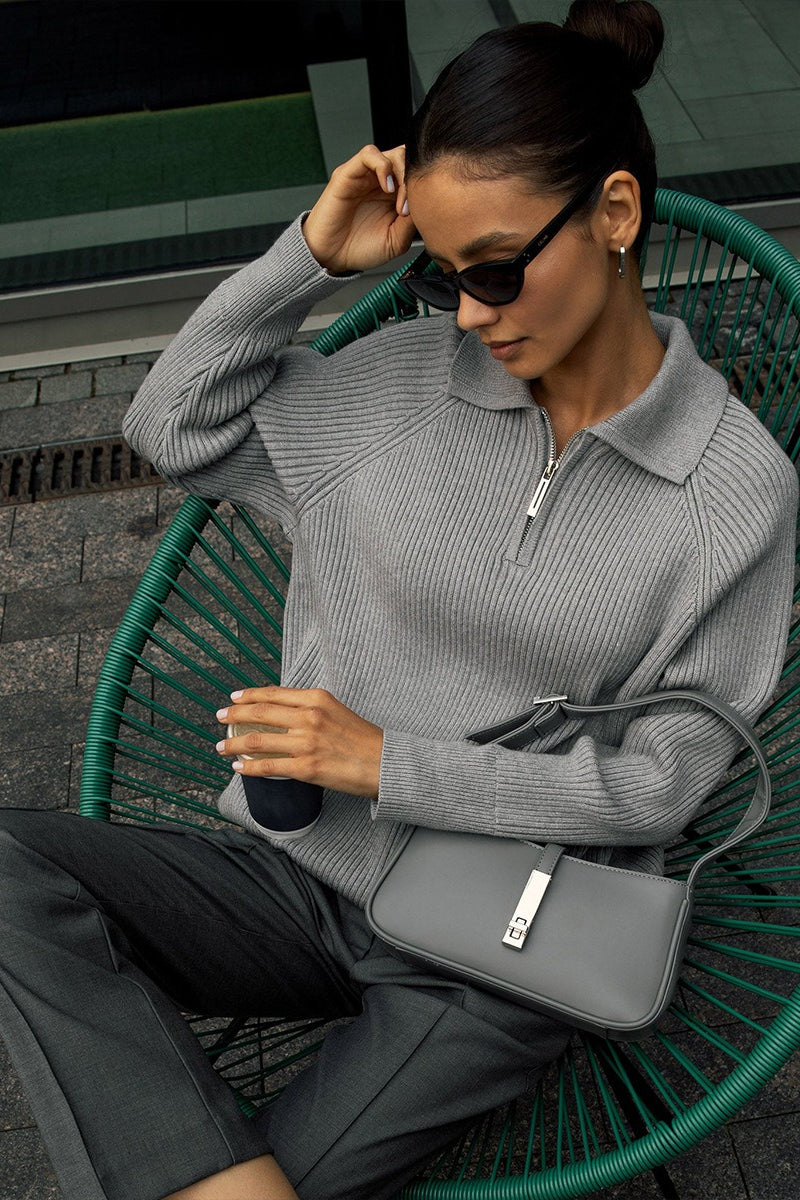 Polo Collar Knit Pullover Sweater