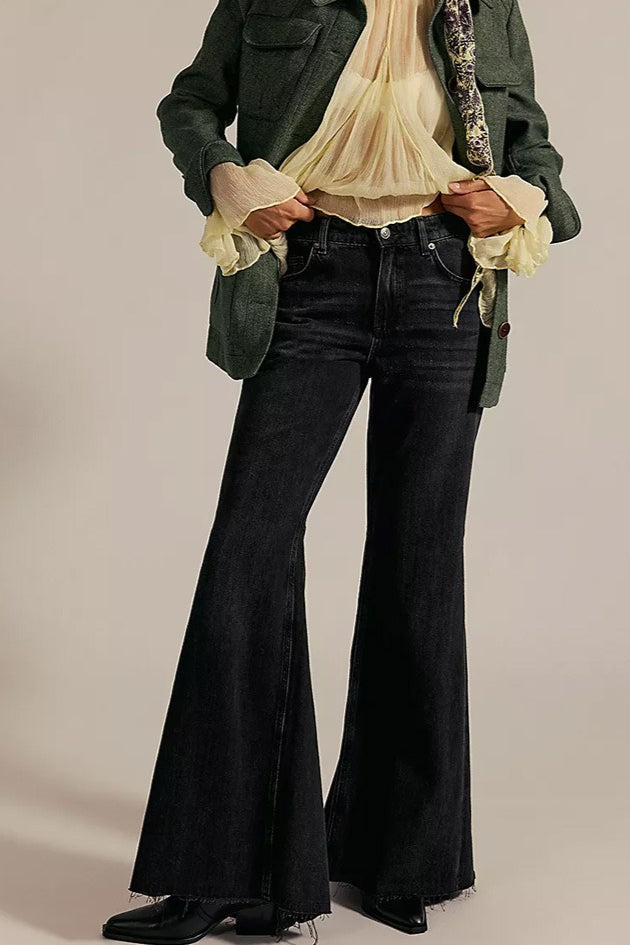 High Waist Patchwork Slim Flare Long Jeans