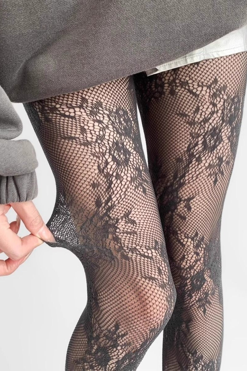 Retro Lace Grey Fishnet Tights