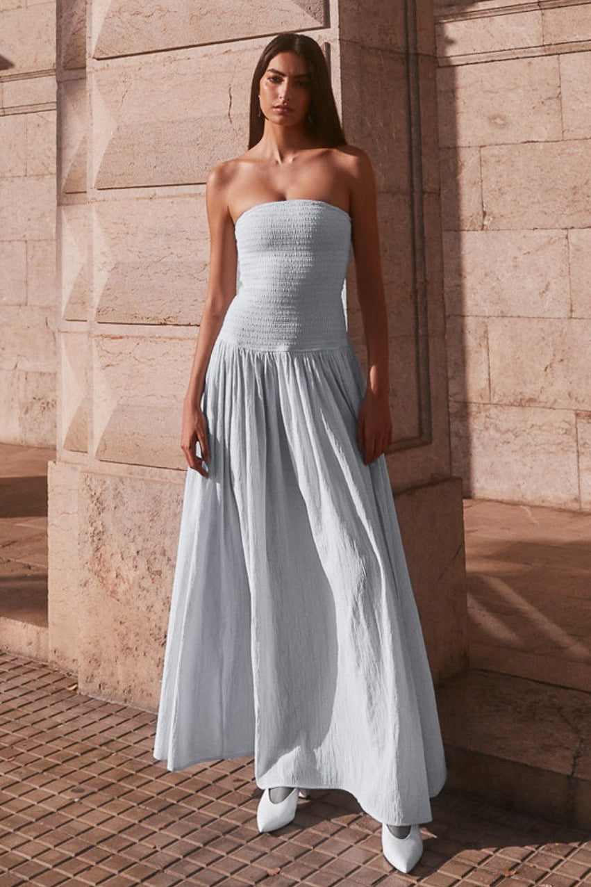 Solid Color Sleeveless Backless Ruched Corset Maxi Prom Dress