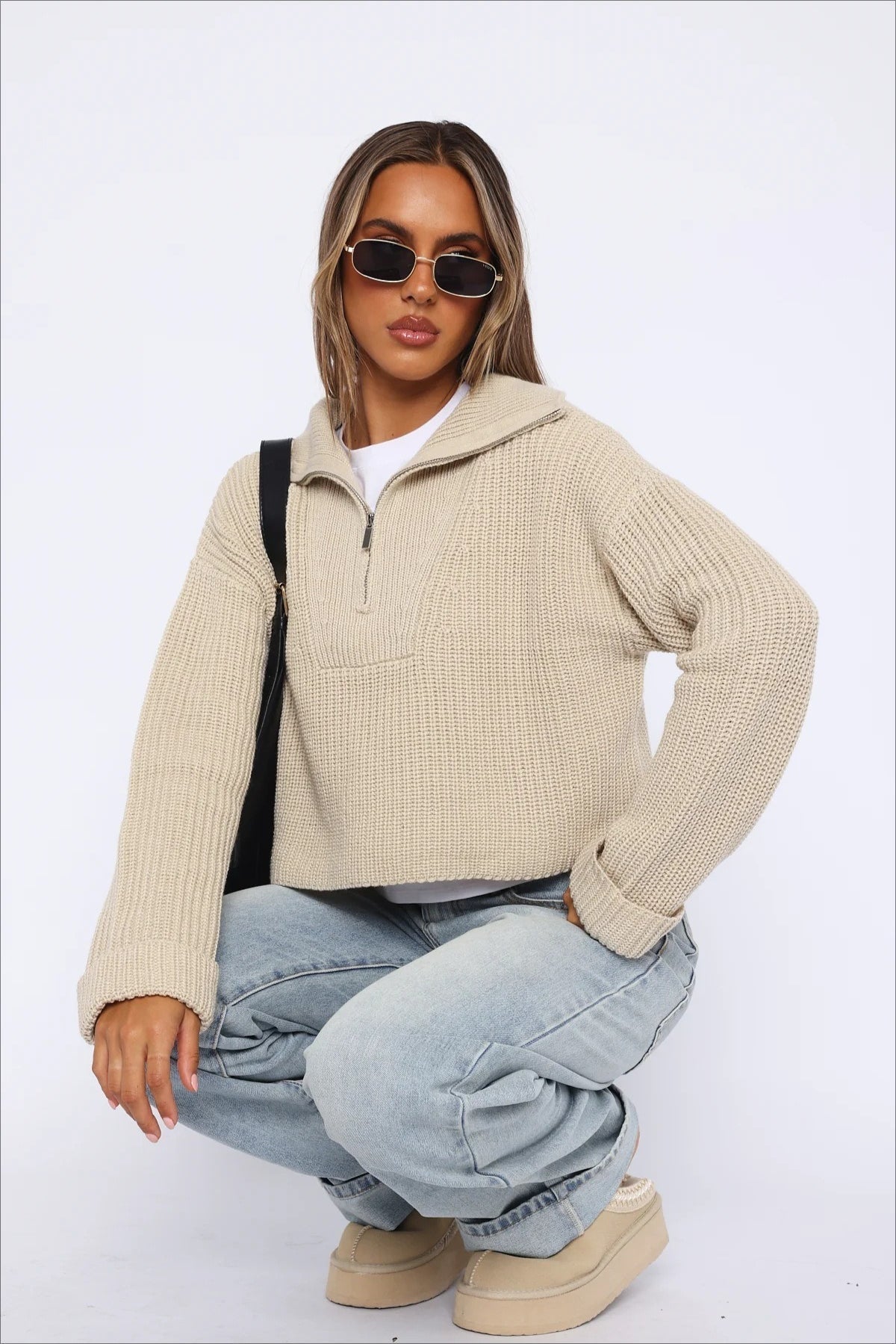 Zip Neck Knit Sweater