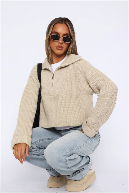 Zip Neck Knit Sweater