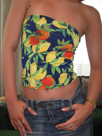 Flower Print Slim Tank Strapless