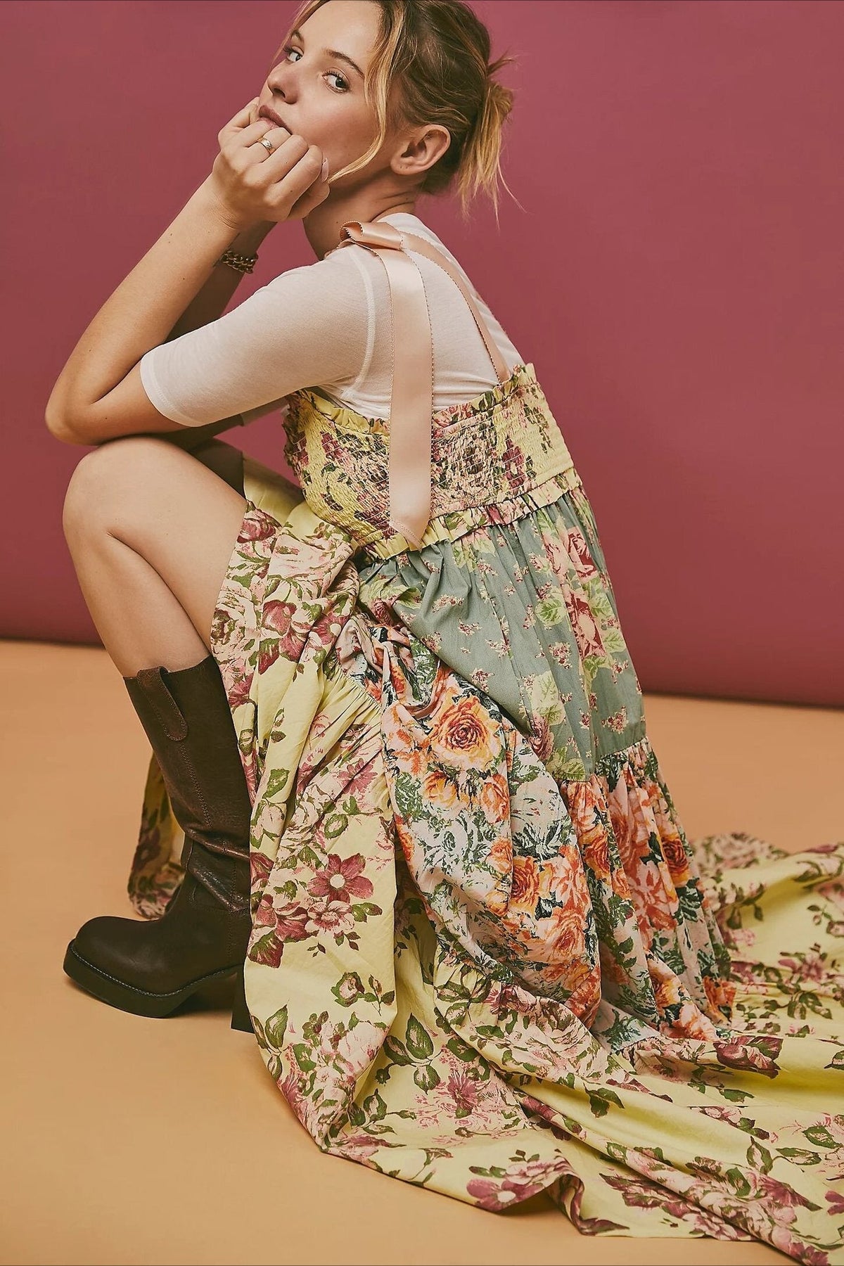Light Tone Printed Patchwork Maxi Boho Dress