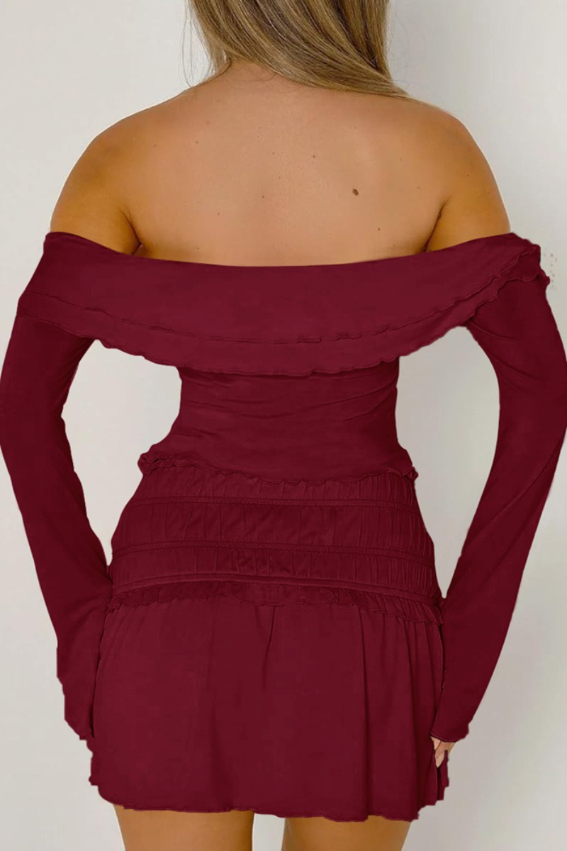 Y2K Off Shoulder Solid Knit Long Sleeve Crop Top