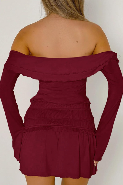 Y2K Off Shoulder Solid Knit Long Sleeve Crop Top