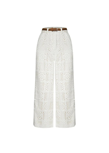 Joyful Bond Crochet Lace Mid Rise Pocketed Wide-leg Pants