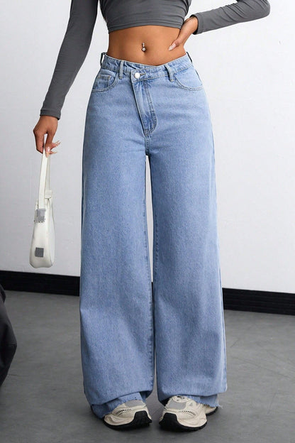 Light Washed High Waist Slim Wide Leg Jeans