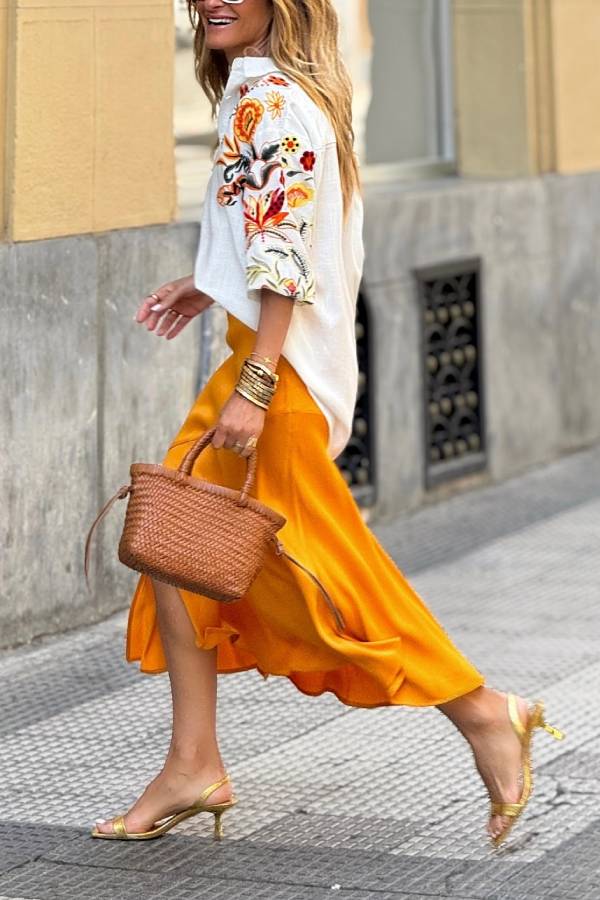 Bohemian Floral Embroidered Linen Shirt