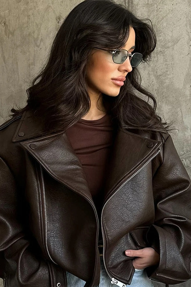 Cinched Waist Zipper Biker Jacket