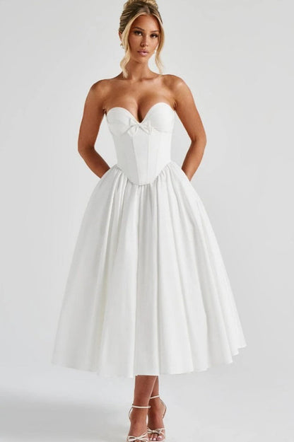 Romantic Bow Boned Strapless Slim Solid Prom Dress