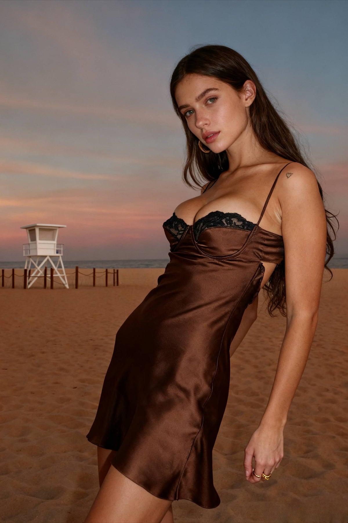 Backless Lace Paneled Trendy Satin Mini Dress