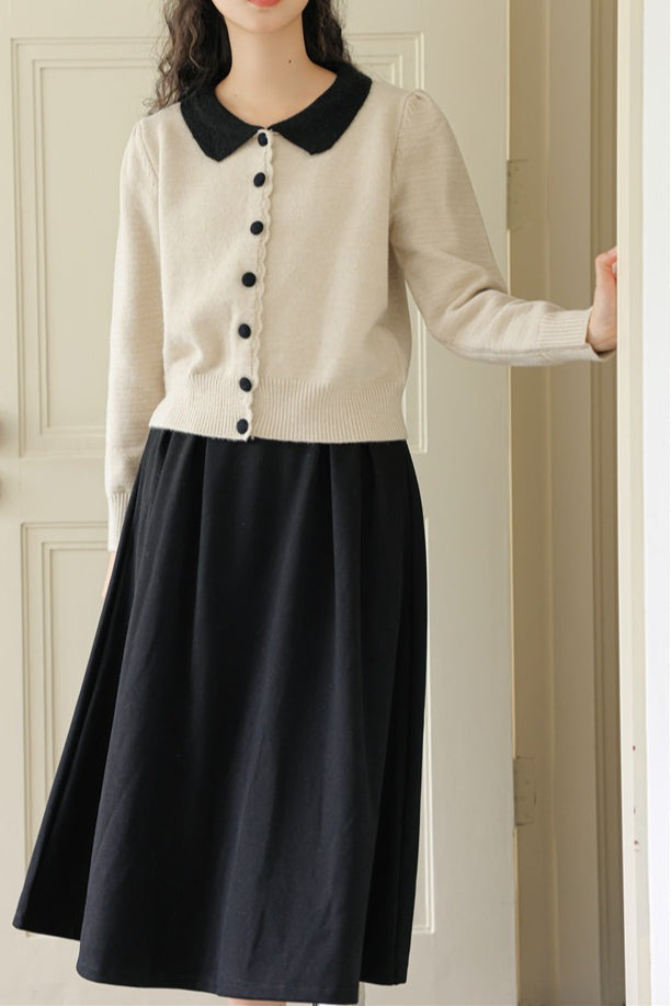 Peter Pan Collar Color Block Cardigan