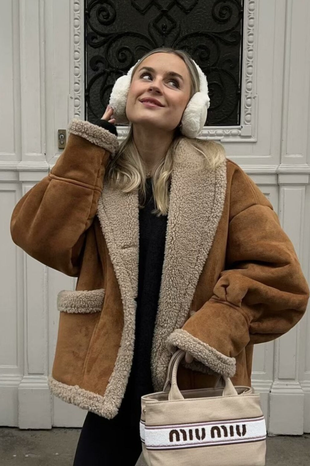 Vintage Wool Blend Shearling Collar Coat