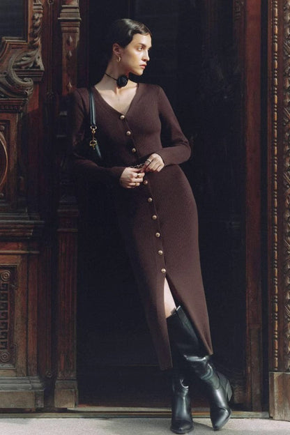 Long Sleeve Button Sweater Dress