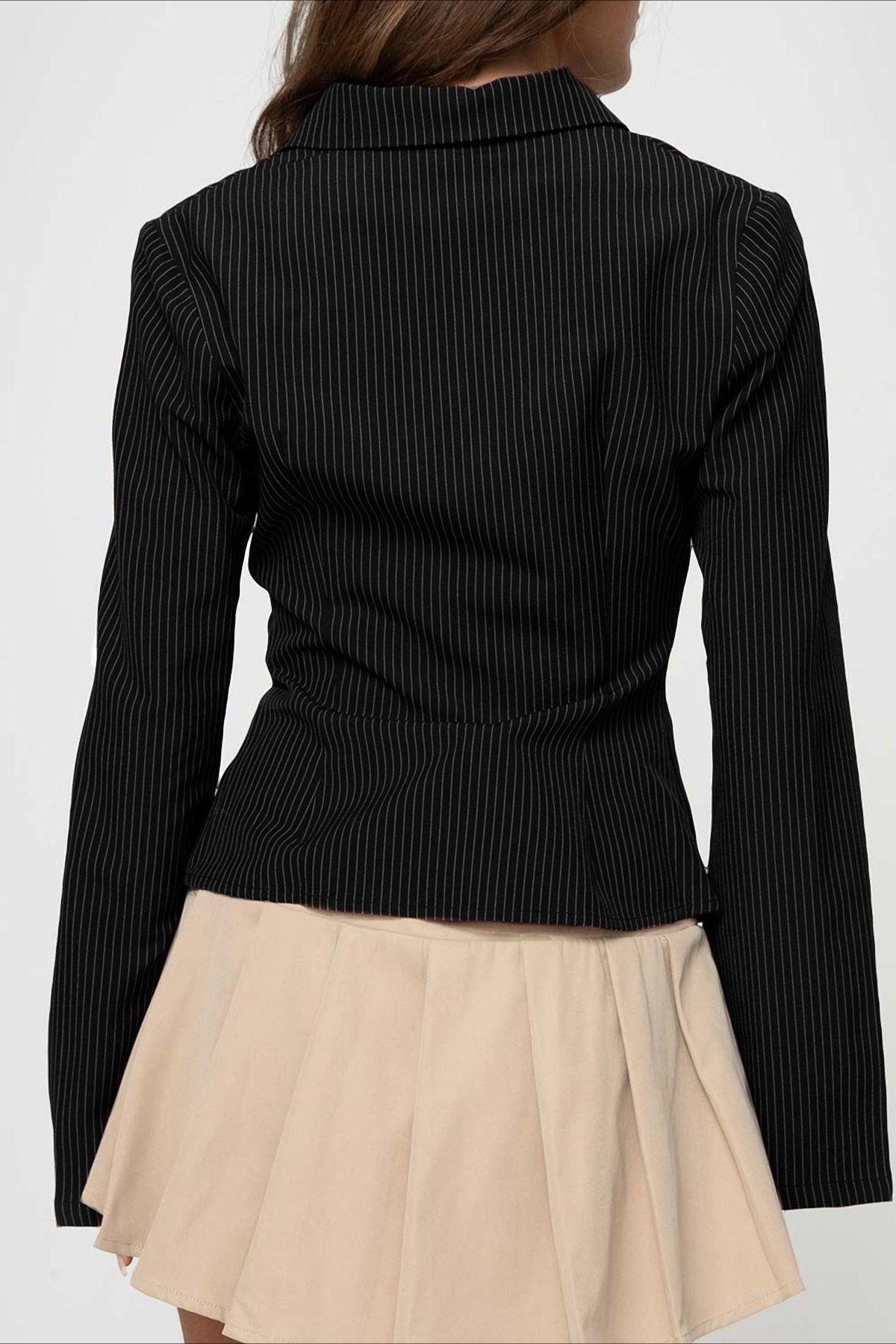 British Style Striped Button Front Lightweight Blouse