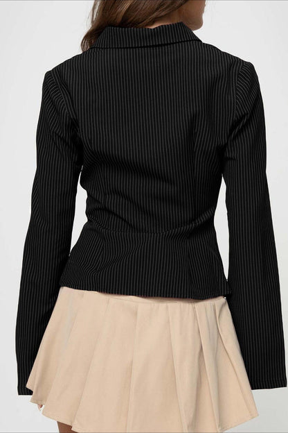 British Style Striped Button Front Lightweight Blouse