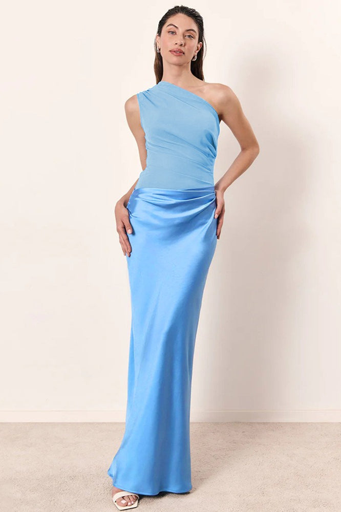 Chic Asymmetric Shoulder Ruched Bodycon Cocktail Dress