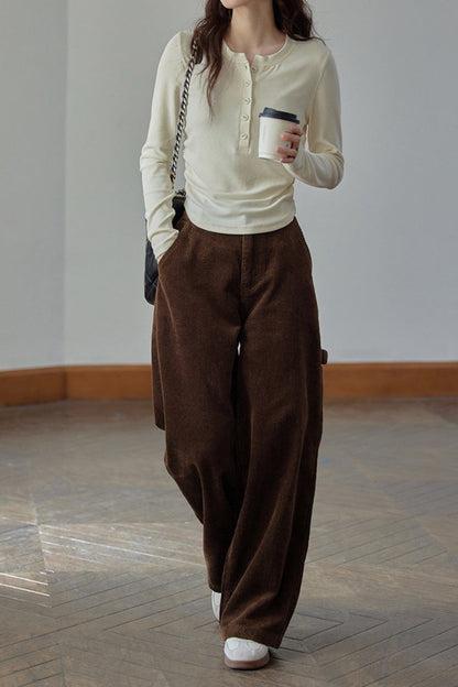 Mocha Brown Brushed Slim Fit Long Sleeve Tee