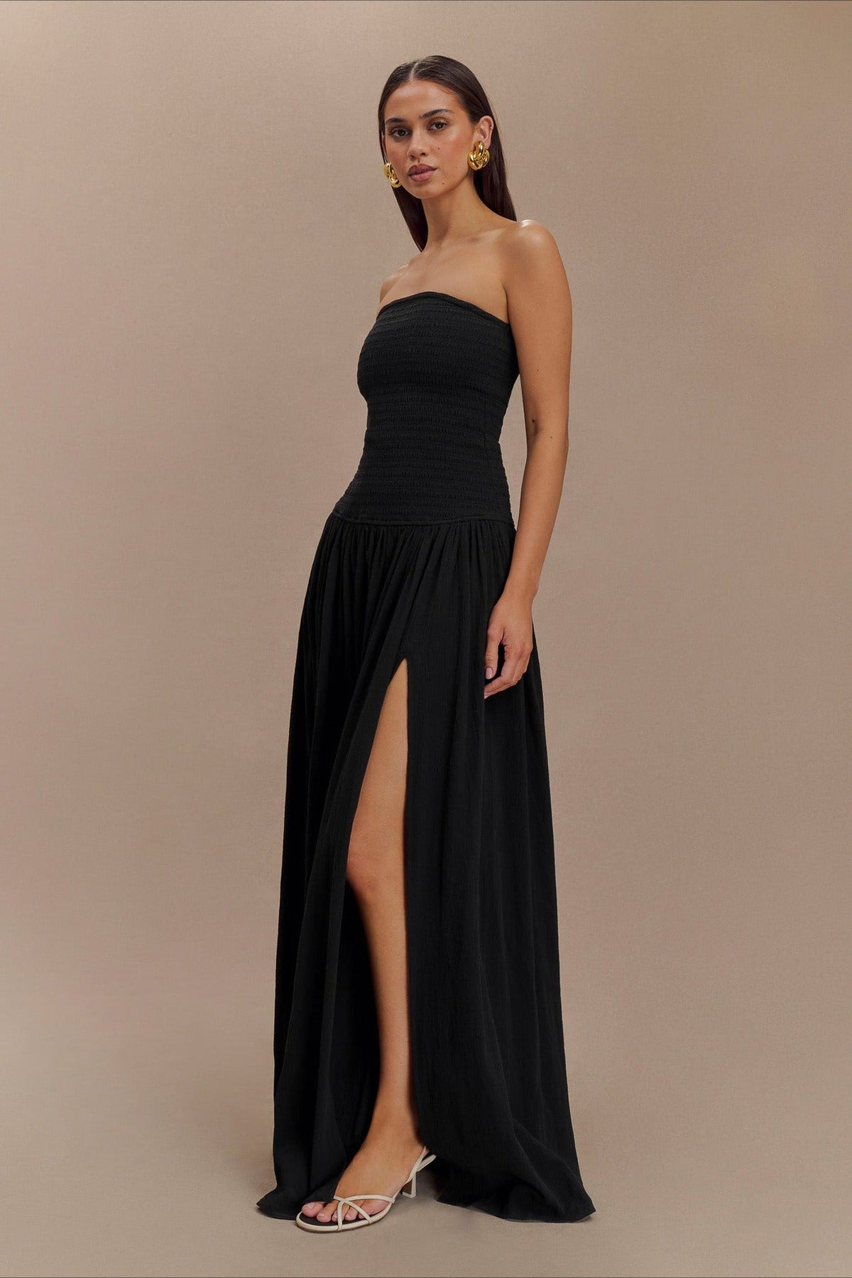 Solid Color Sleeveless Backless Ruched Corset Maxi Prom Dress