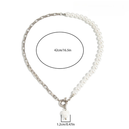 Crystal Heart Pearl Bead Choker Necklace