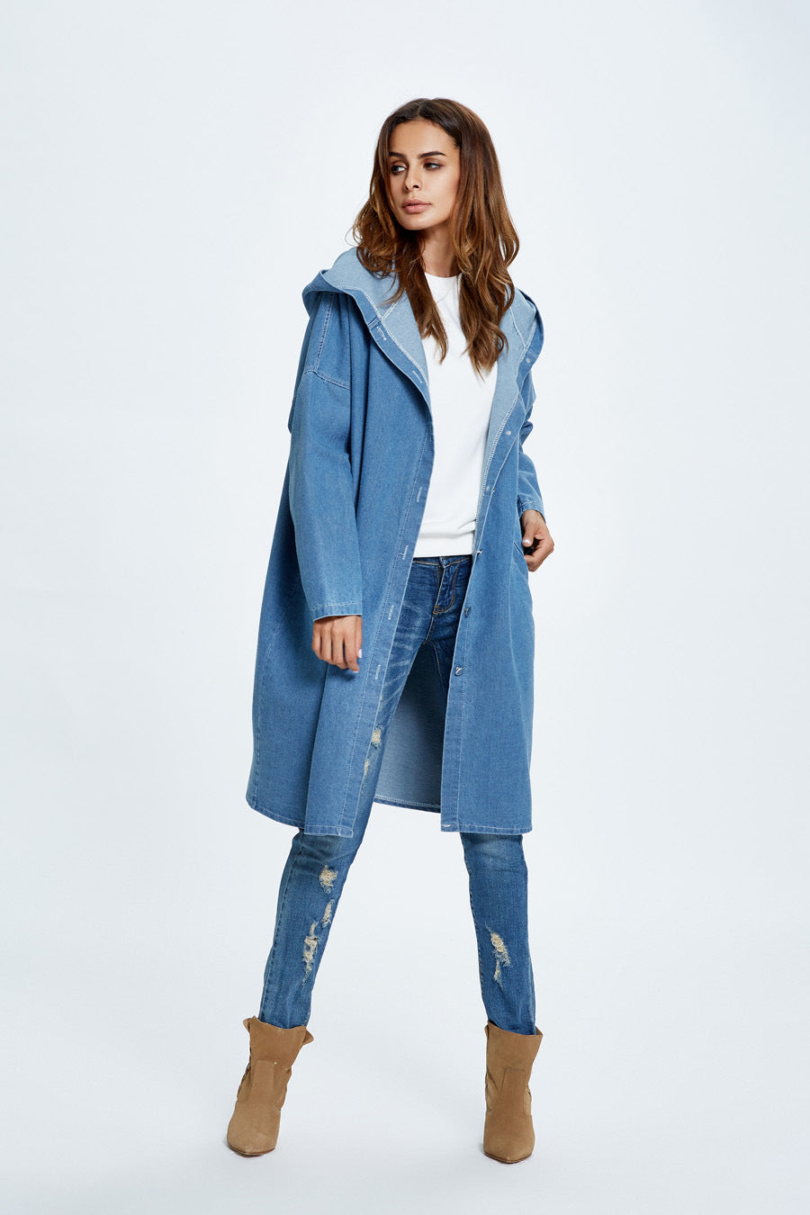 Long Hooded Denim Coat