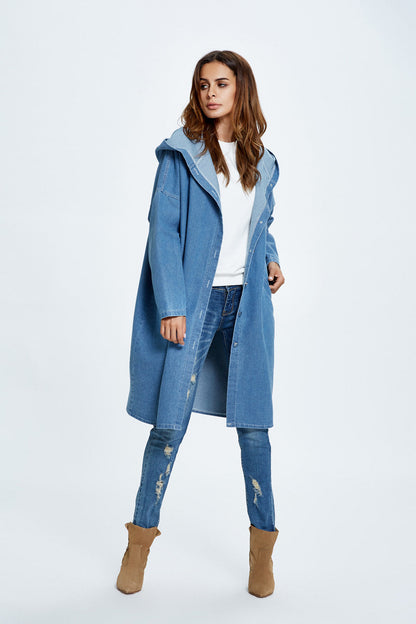 Long Hooded Denim Coat