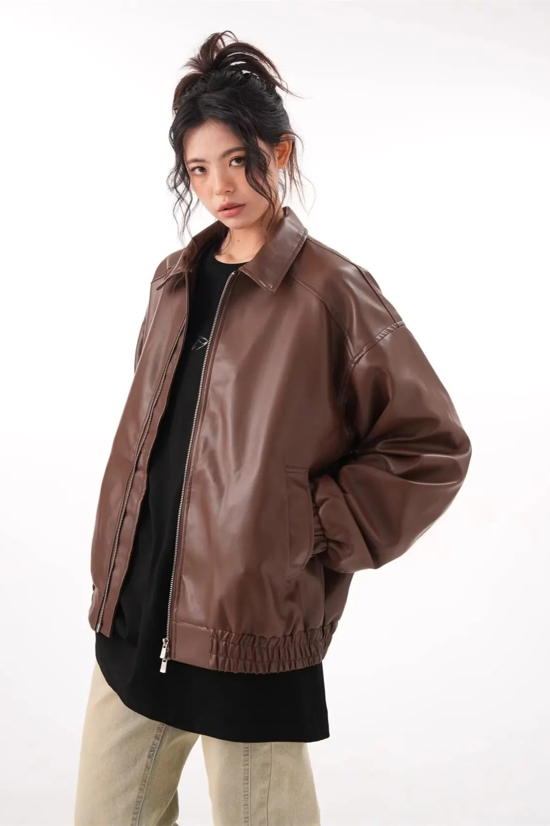 Vintage PU Leather Lapel Jacket