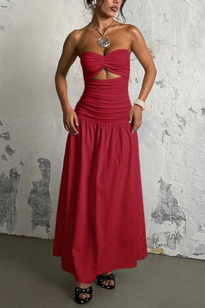 Sexy Hollow Strapless Maxi Vacation Dress
