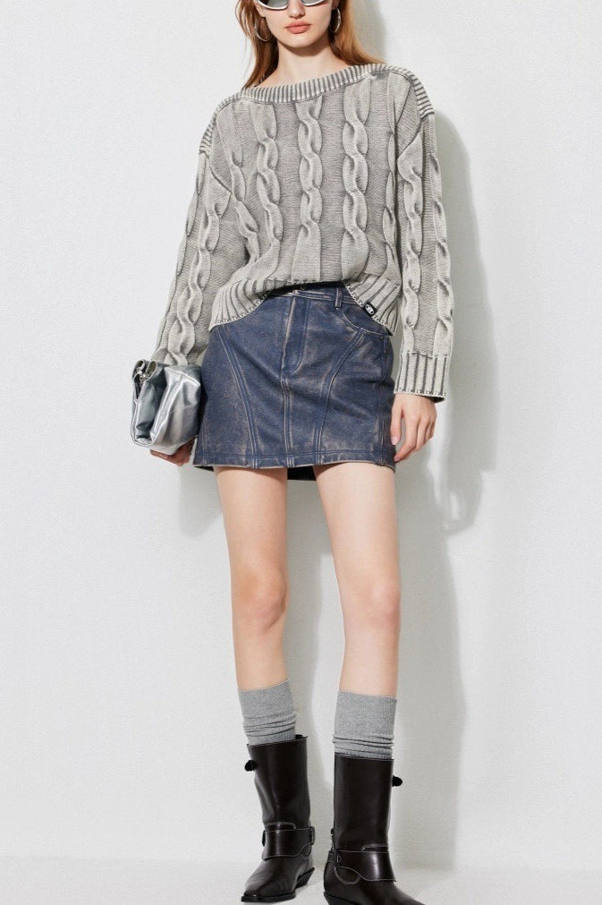 Vintage Cable Knit Off-Shoulder Sweater