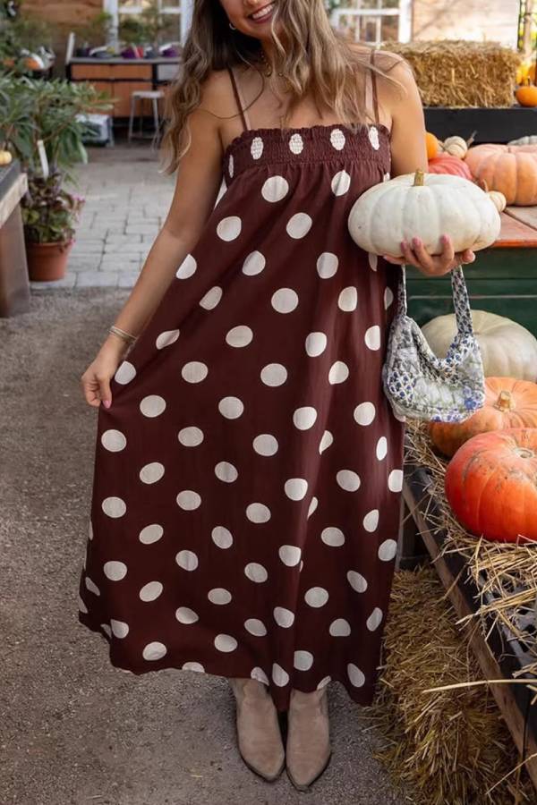 Polka Dot Sleeveless Loose Maxi Dress