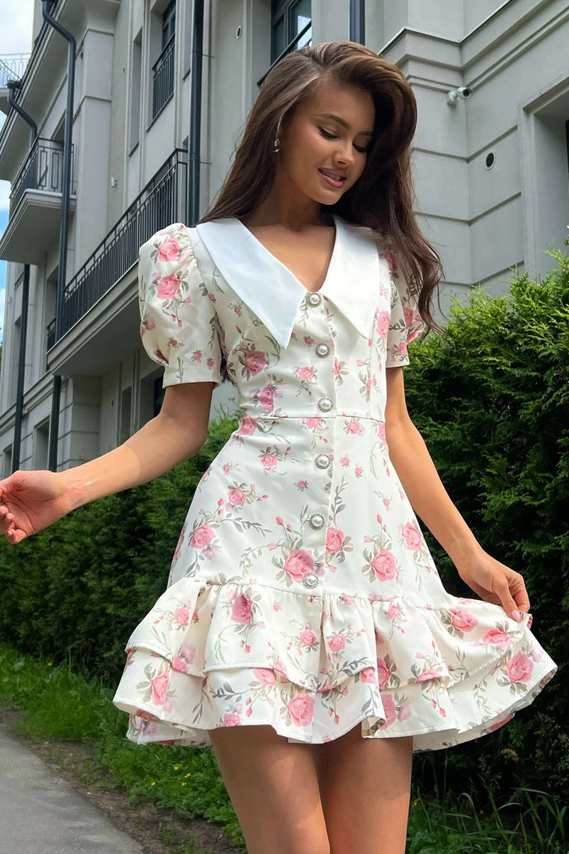 Puff Sleeve Ruffle Mini Floral Dress