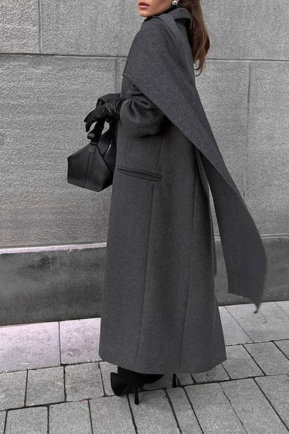 Long Line Scarf Neck Wool Style Overcoat