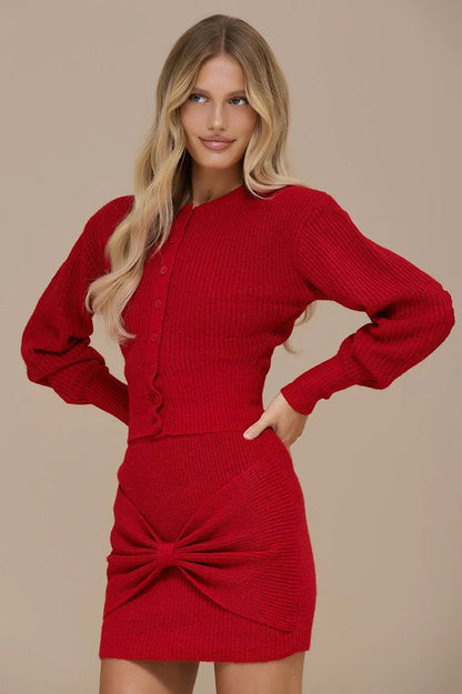 Single Breasted Knit Sweater Bodycon Skirt Skirt Set