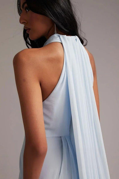 Elegant Halter Light Blue Maxi Party Dress
