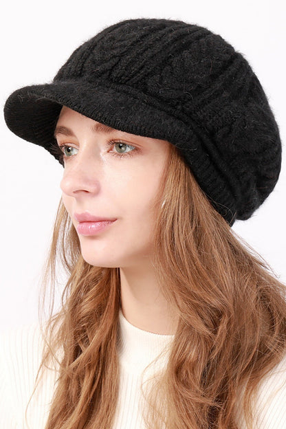 Fleece Lined Cable Knit Beret Hat