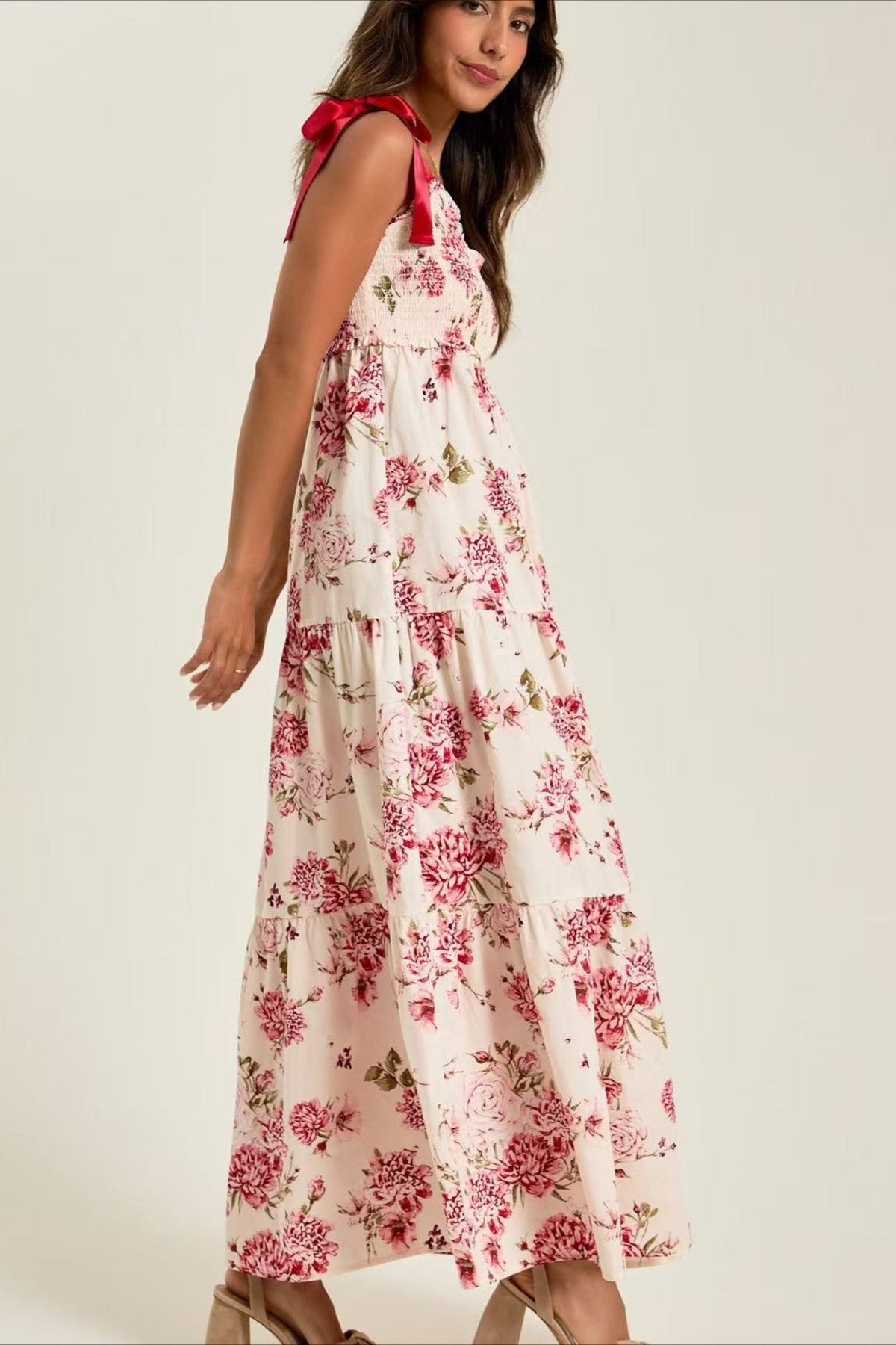 Gingham Patchwork Floral Print Boho Dress